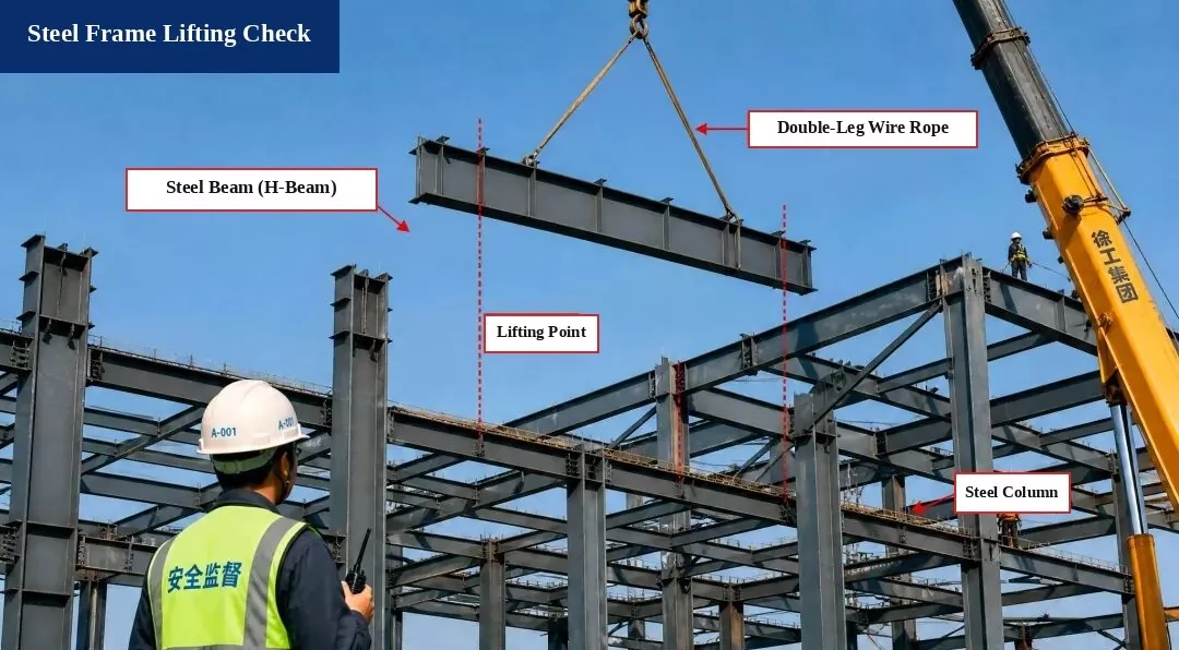 Steel beam lifting operation