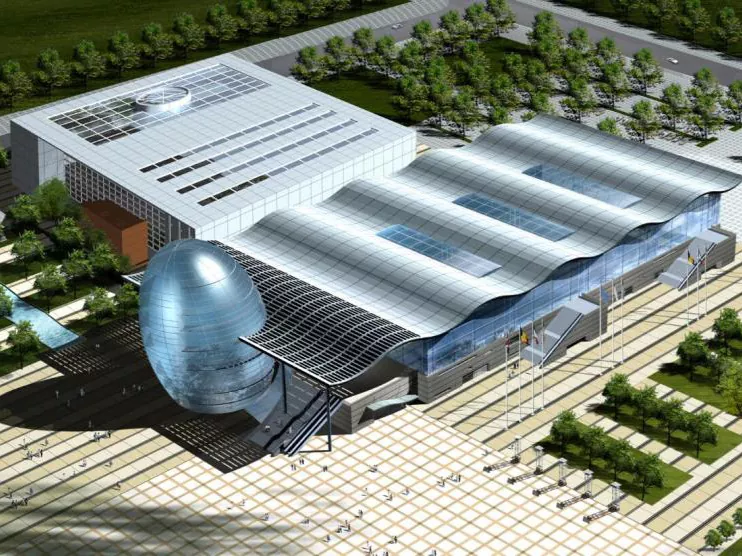 Dlhá výstavná sieň prefabrikovanej ocele